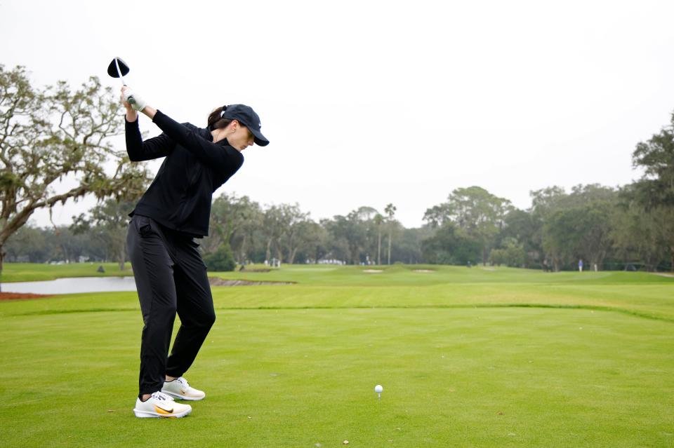 ST SIMONS ISLAND, GEORGIA - NOVEMBER 20: WNBA player Caitlin Clark plays during the Pro-Am prior to The RSM Classic 2024 at Sea Island Resort on November 20, 2024 in St Simons Island, Georgia. (Photo by Mike Ehrmann/Getty Images) ORG XMIT: 776222695 ORIG FILE ID: 2185788790