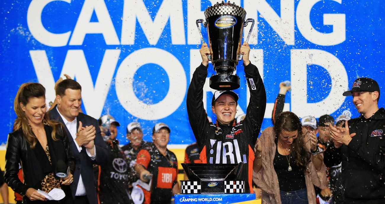 Christopher Bell celebrates his 2017 NASCAR Truck Series championship.