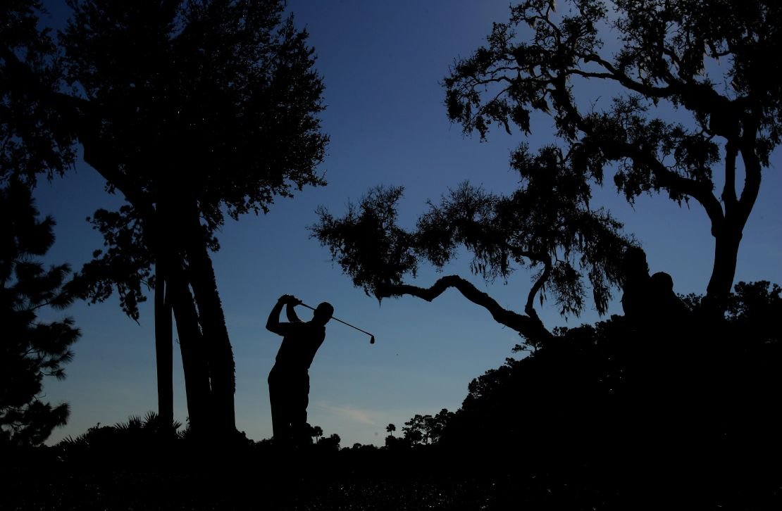 Ernie Els hits from the sixth tee during the 2005 Players Championship.