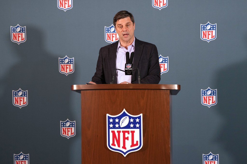 Brian Rolapp, NFL Executive Vice President, Chief Media & Business Officer gives a summary of current issues during the NFL Annual League Meeting at The Breakers.
