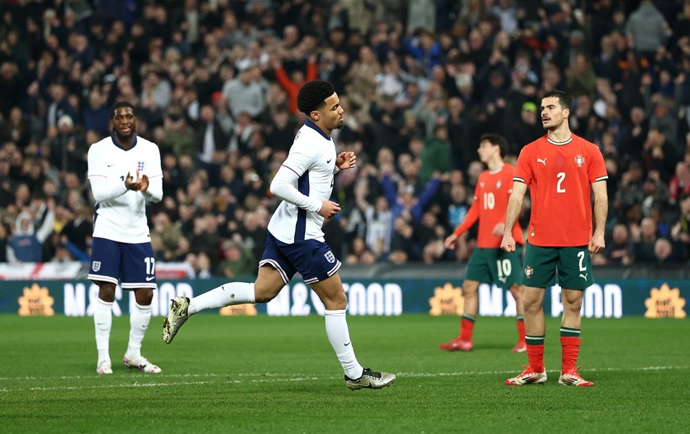 Arsenal star plays new position as England reach u21 Euros semi-finals 3 WEST BROMWICH, ENGLAND: Ethan Nwaneri of England celebrates scoring his team's second goal during the Men's U21 international match between England and Portugal at The Hawthorns on March 24, 2025. (Photo by Dan Istitene/Getty Images)
