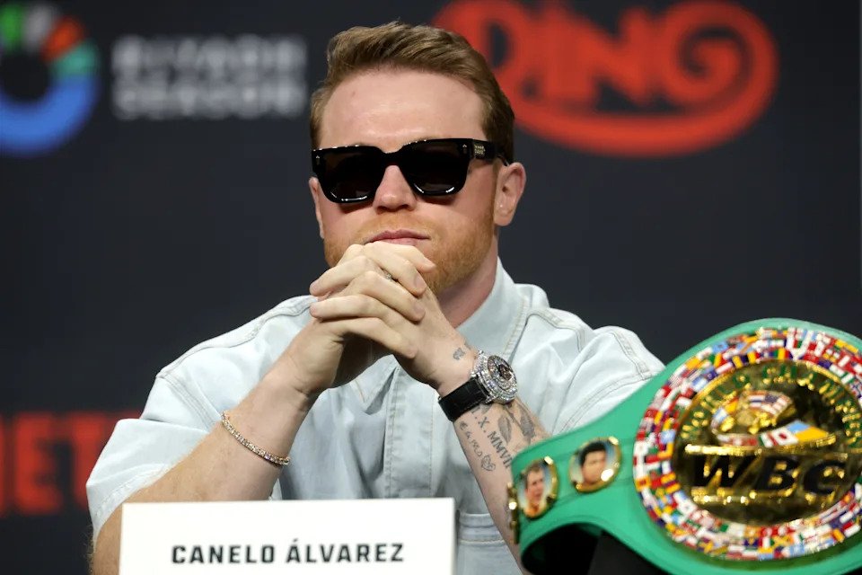 LAS VEGAS, NEVADA - JUNE 27: Undisputed super middleweight champion Canelo Alvarez attends a news conference at T-Mobile Arena on June 27, 2025 in Las Vegas, Nevada. Alvarez is scheduled to defend his titles against Terence Crawford on September 13, 2025, at Allegiant Stadium in Las Vegas. (Photo by Steve Marcus/Getty Images)