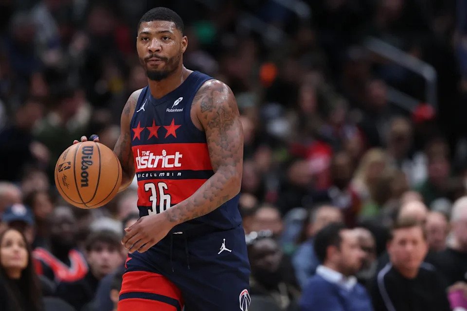 Marcus Smart controls the ball during a game between the Washington Wizards and Milwaukee Bucks in February.