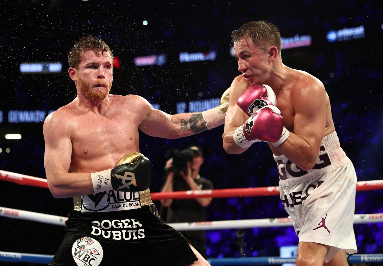 Canelo Alvarez (left) and Gennady Golovkin fought each other at the T-Mobile Arena three times, including in 2018 (pictured)