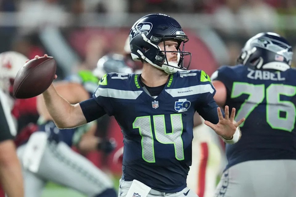 Seattle Seahawks quarterback Sam Darnold throws against the Arizona Cardinals on Sept. 25.