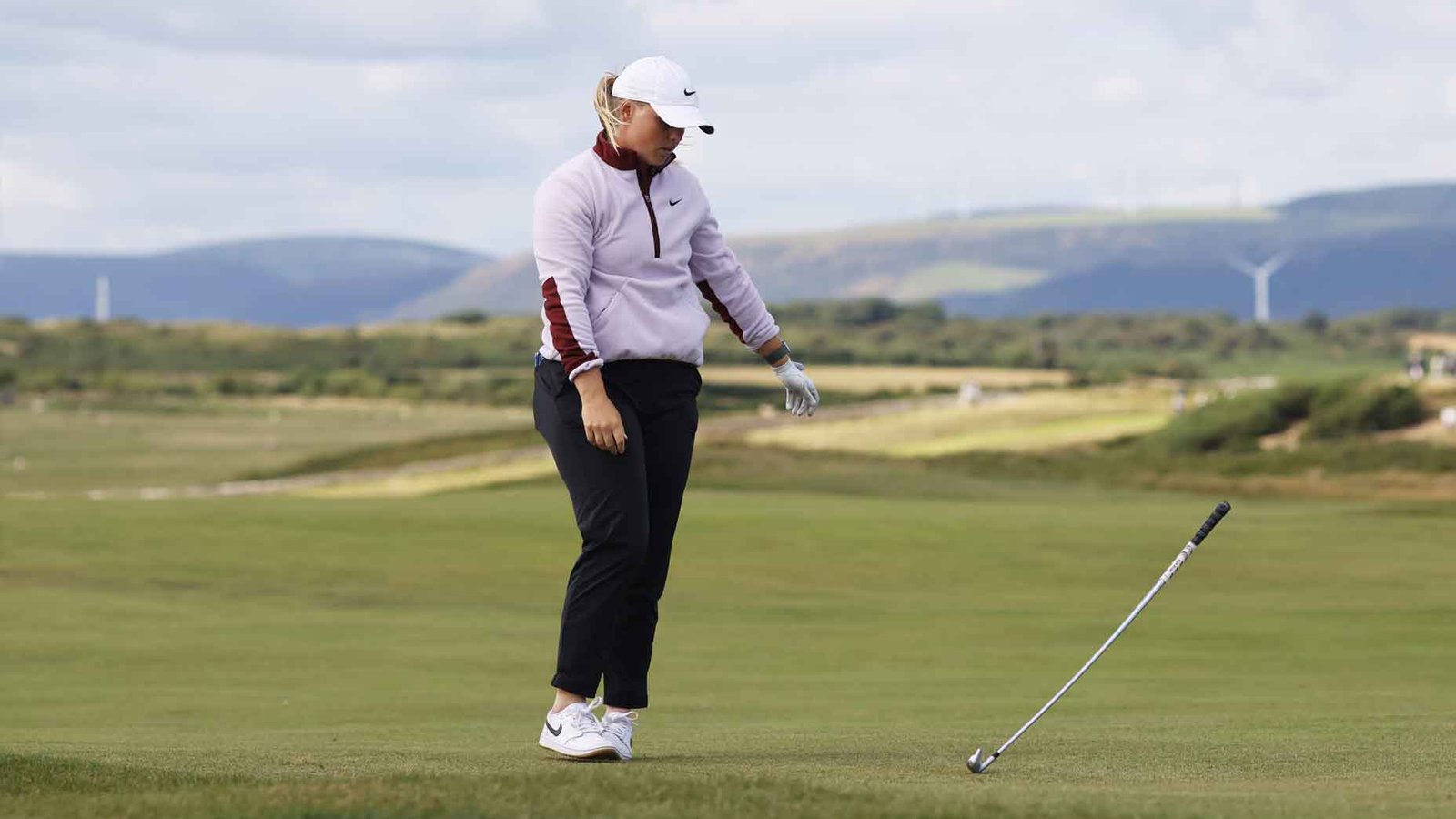 Maja Stark throws her club at the AIG Women's Open