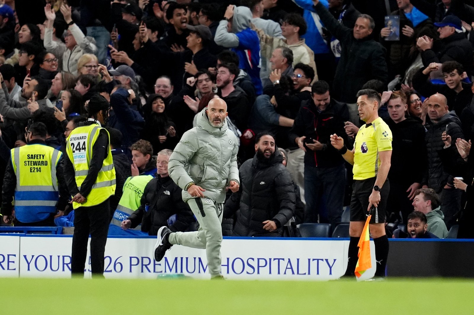 Maresca was sent off for a second yellow card after sprinting down the touchline in celebration