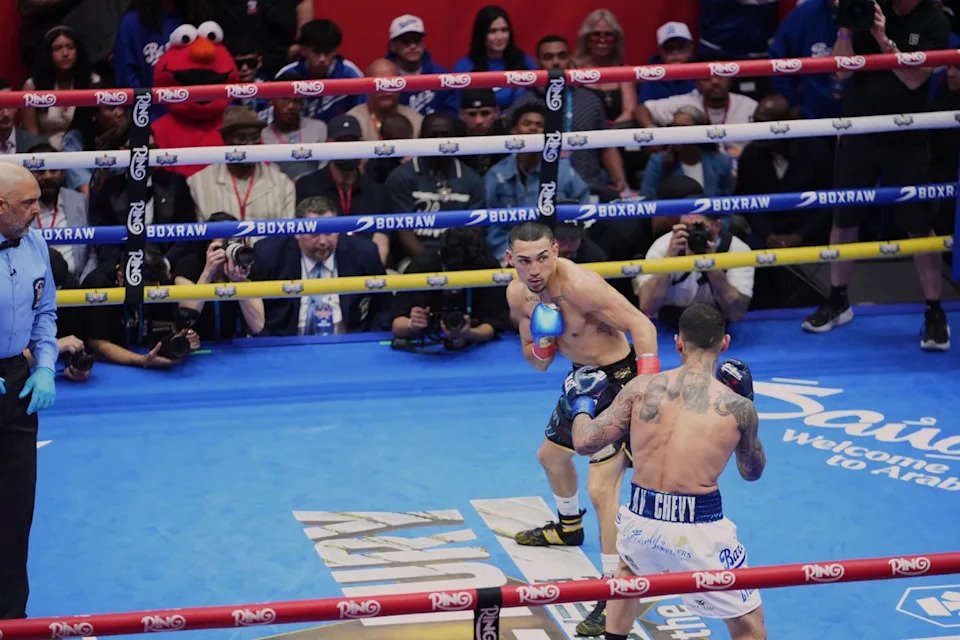 Teofimo Lopez (left) was a clear winner over Arnold Barboza Jr in May (AP)