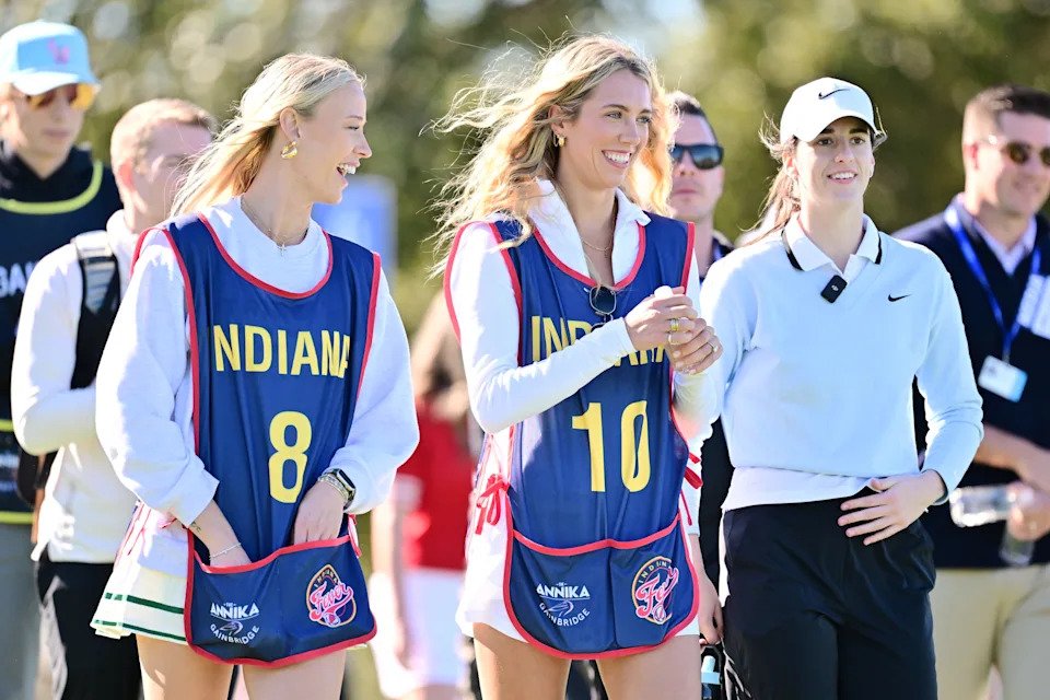 Professional basketball teammates Sophie Cunningham, Lexie Hull, and Caitlin Clark look on prior to The ANNIKA driven by Gainbridge at Pelican 2025 at Pelican Golf Club on November 12, 2025 in Belleair, Florida.