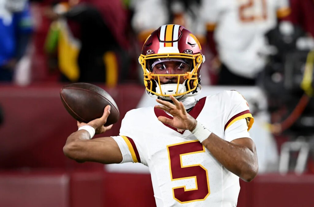 Commanders’ Jayden Daniels full practice participant for first time since dislocating elbow, with Minnesota trip on tap