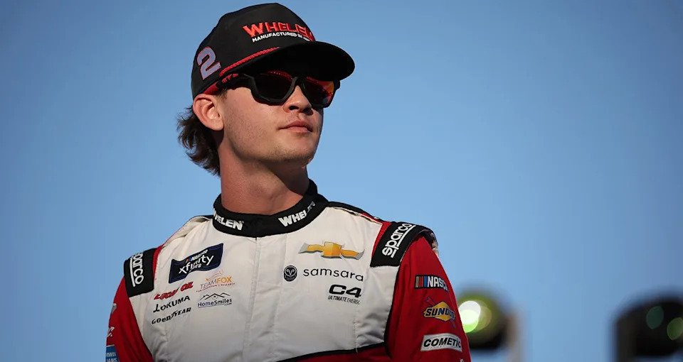 AVONDALE, ARIZONA - NOVEMBER 01: Jesse Love, driver of the #2 Whelen Chevrolet, stands onstage during driver intros prior to the NASCAR Xfinity Series Championship at Phoenix Raceway on November 01, 2025 in Avondale, Arizona. (Photo by James Gilbert/Getty Images)