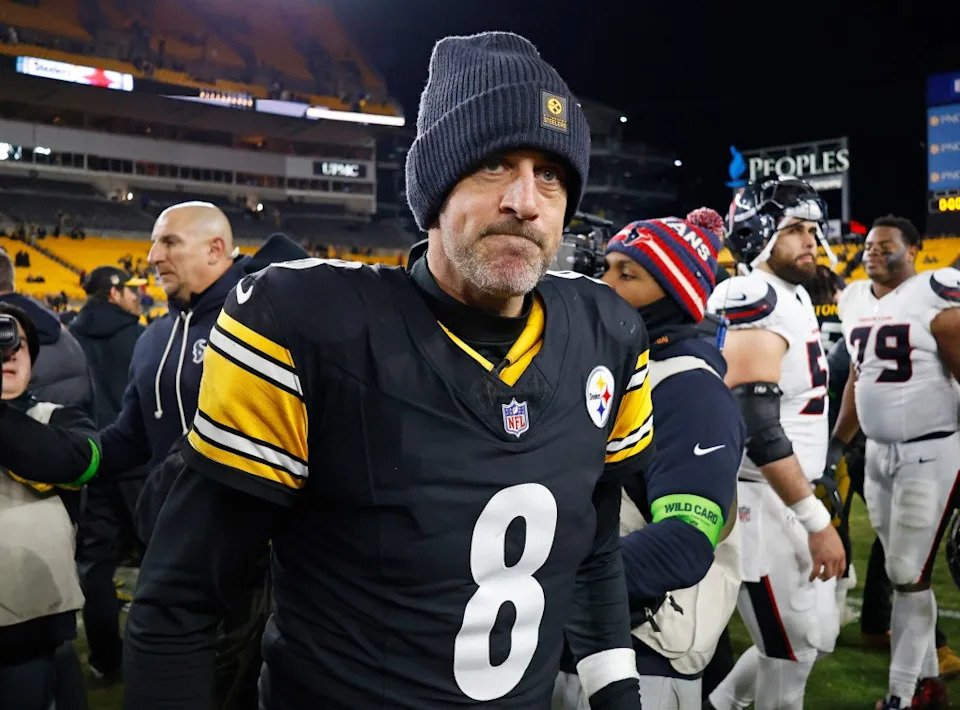 Pittsburgh Steelers quarterback Aaron Rodgers (8) walks off the field at the end of the second half when the Pittsburgh Steelers played the Houston Texans in their AFC Wild Card round Monday, January 12, 2026 at Acrisure Stadium in Pittsburgh, PA. Robert Sabo for NY Post