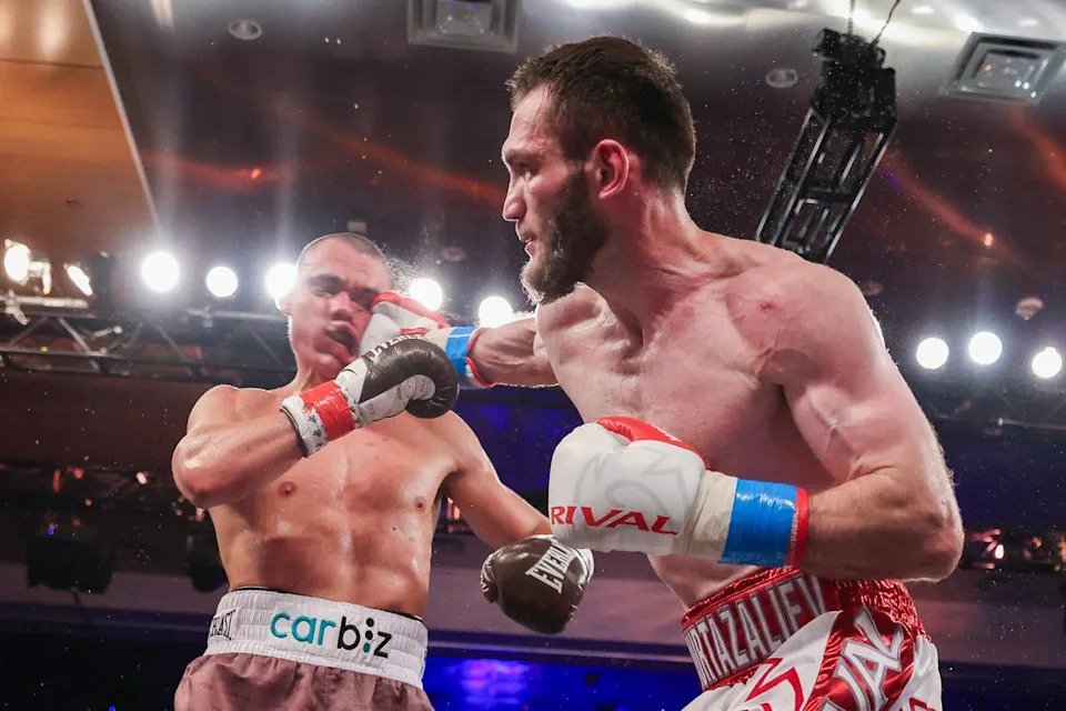 Bakhram Murtazaliev (right) during his most-recent fight, a win over Tim Tszyu in 2024 (Getty Images)