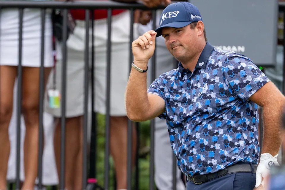 <p>Aug 17, 2025; Indianapolis,IN, United States; Patrick Reed of 4 Aces GC tips his hat to the crowd after being announced during the final round of LIV Golf Indianapolis. Mandatory Credit: Marc Lebryk-Imagn Images</p>