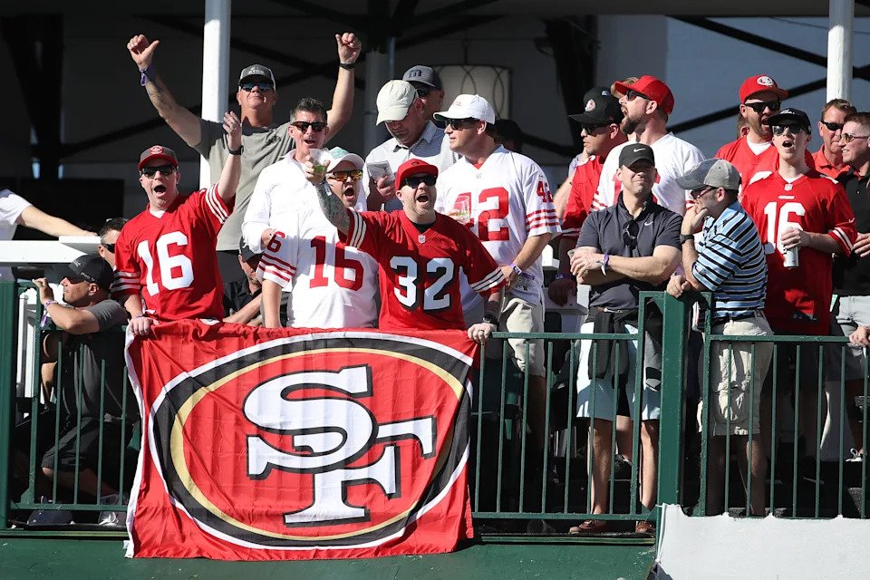 San Francisco 49ers fans cheer at the 16th hole during the final round of the 2020 WM Phoenix Open at TPC Scottsdale.