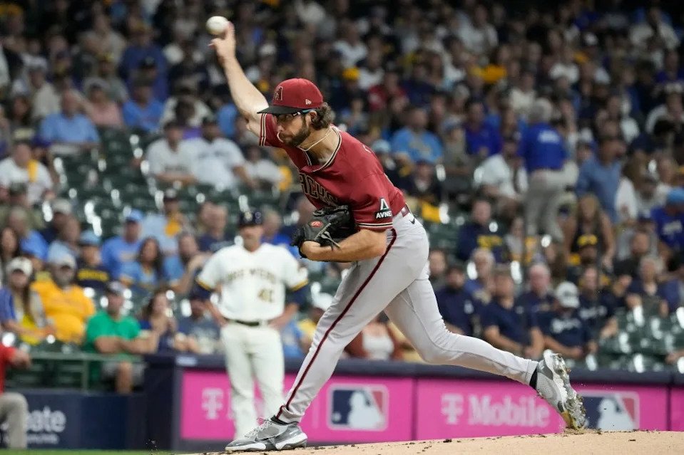 Arizona Diamondbacks starting pitcher Zac Gallen throws during the first inning of a Game 2 of their National League wildcard baseball series against the Milwaukee Brewers Wednesday, Oct. 4, 2023, in Milwaukee. AP