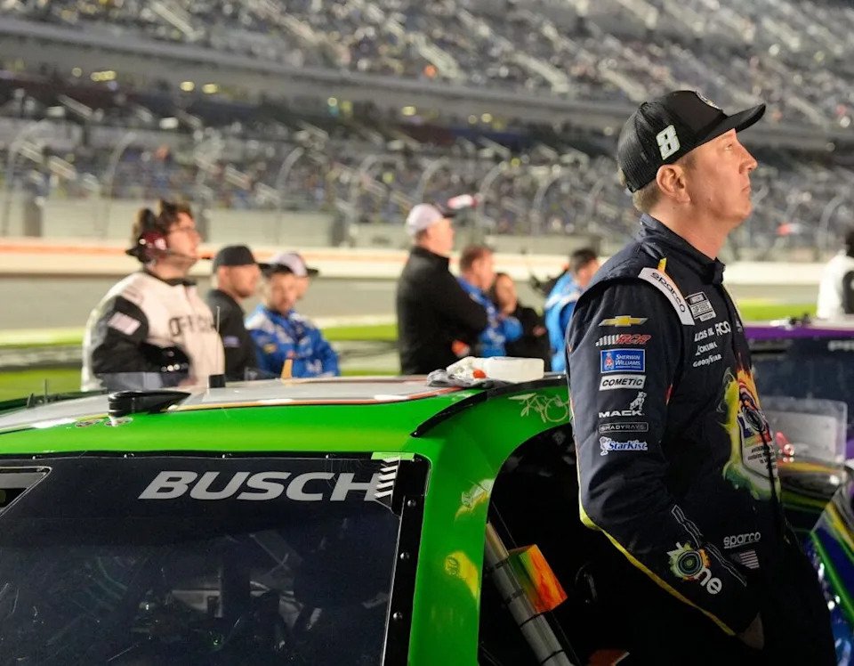 Kyle Busch waits for the start of the first Duel during Speedweek, Thursday, Feb. 12, 2026.