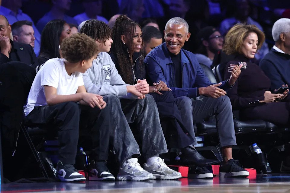 Michelle Obama and Barack Obama attend the 75th NBA All-Star Game at Intuit Dome on February 15, 2026 in Inglewood, California.