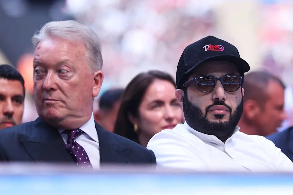 Promoter Frank Warren (left) with Saudi official Turki Alalshikh (Getty)