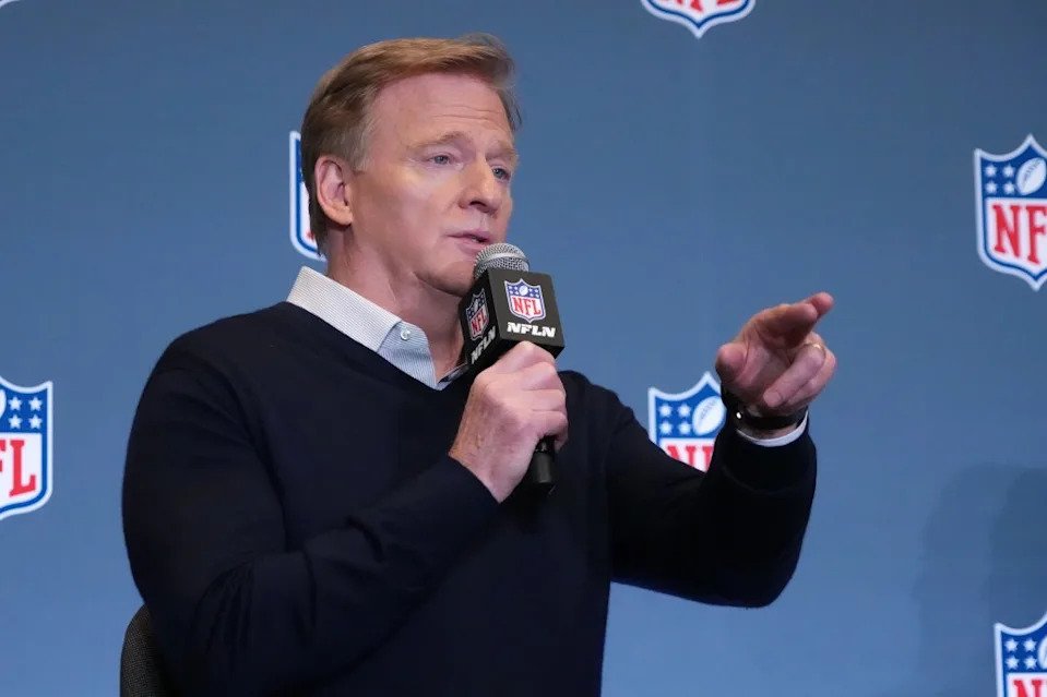 Roger Goodell addresses reporters during his Feb. 2 press conference. Imagn Images