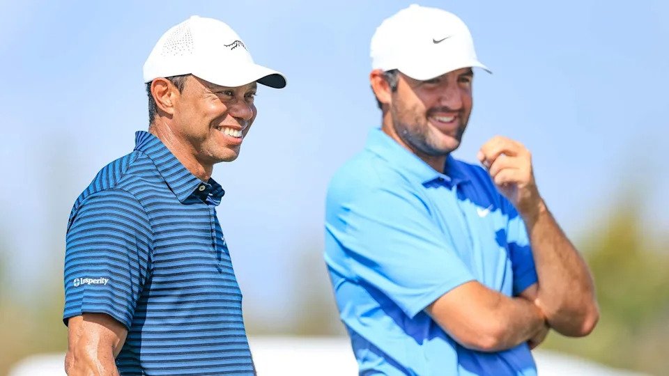 Tiger Woods and Scottie Scheffler at the 2025 Hero World Challenge.