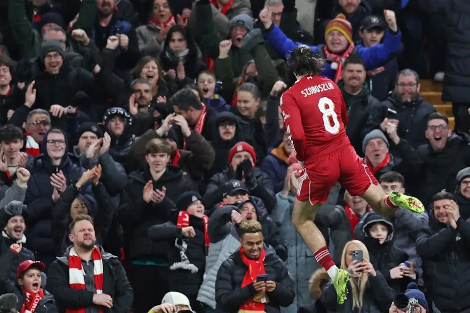 Szoboszlai’s style and drive are reminiscent of another Liverpool No 8 (AFP via Getty Images)