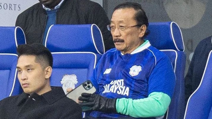 Cardiff owner Vincent Tan watches the home game against Plymouth in December 2023