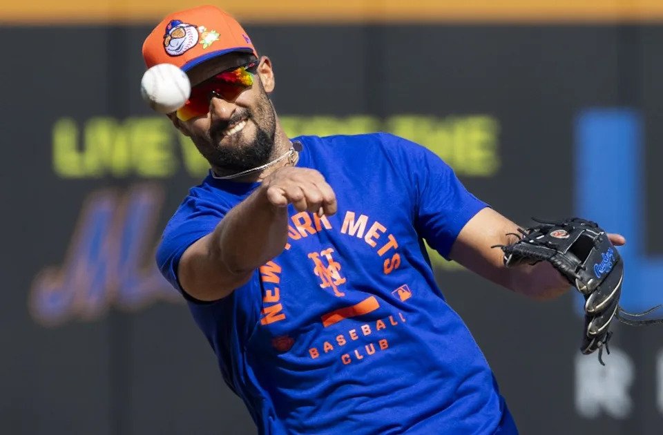 Marcus Semen makes a throw after fielding a ball during Mets’ spring training on Feb. 14, 2026. Corey Sipkin for New York Post