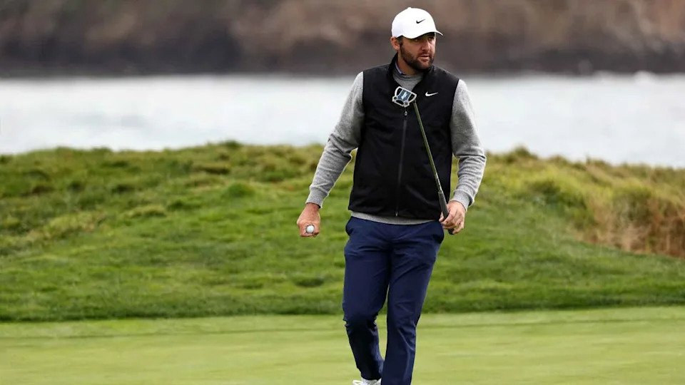 Scottie Scheffler looks on at Pebble Beach