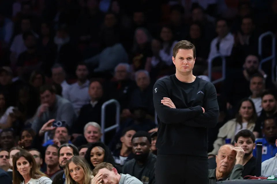 Utah Jazz head coach Will Hardy watches from the sideline during his team's game against the Miami Heat at Kaseya Center on Feb. 9, 2026.