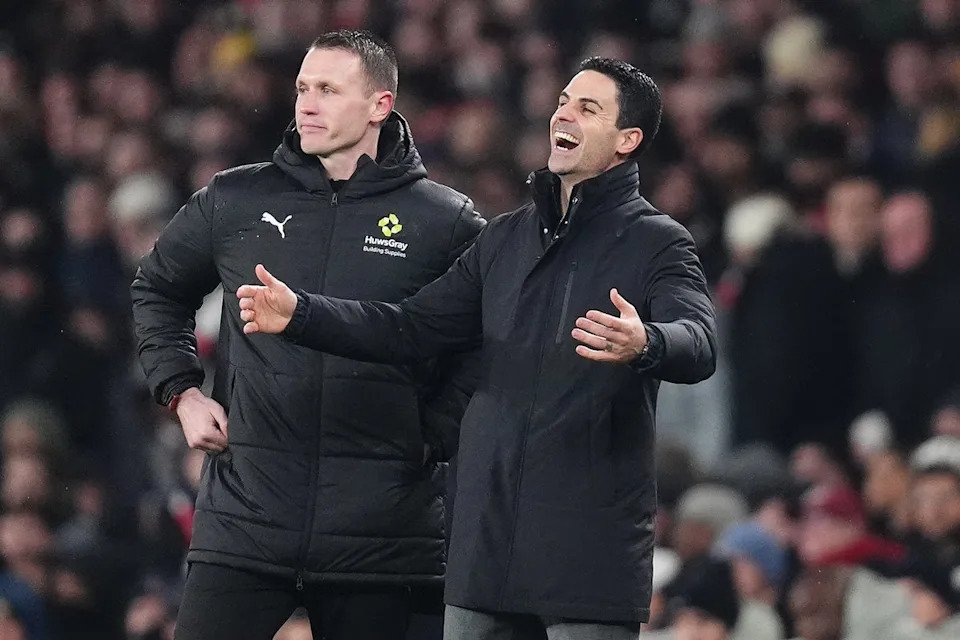 Mikel Arteta, right, leads his Arsenal squad to their first cup final in six years (PA)