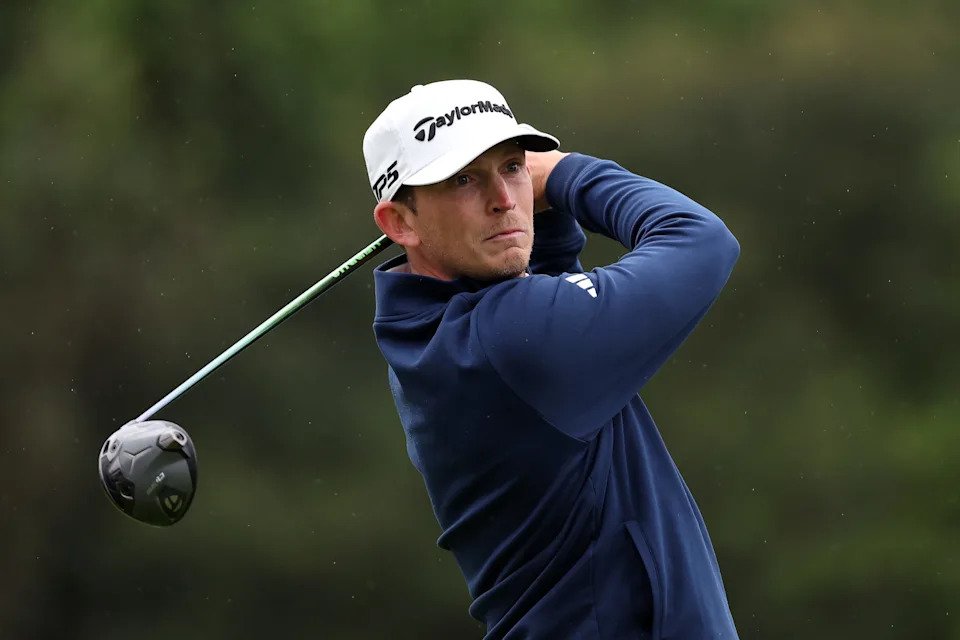 Jacob Bridgeman of the United States plays his shot from the second tee during the first round of The Genesis Invitational 2026 at Riviera Country Club on February 19, 2026 in Pacific Palisades, California.