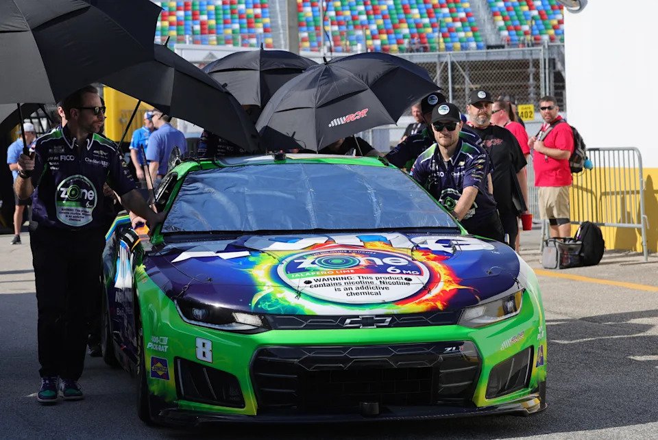 <p>Feb 14, 2026; Daytona Beach, Florida, USA; NASCAR Cup Series driver Kyle Busch (8) car is seen during NASCAR Cup Series practice at Daytona International Speedway. Mandatory Credit: Mike Dinovo-Imagn Images</p>