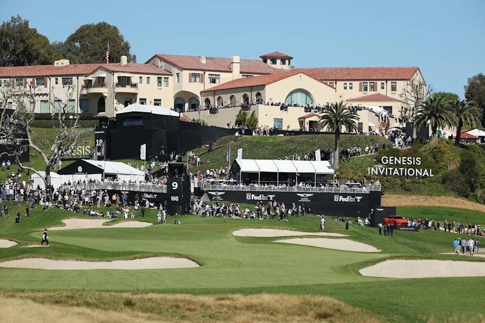 A general view of the on the ninth green during the third round of The Genesis Invitational 2026 at Riviera Country Club on February 21, 2026 in Pacific Palisades, California.