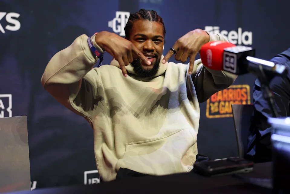 LAS VEGAS, NEVADA - FEBRUARY 19: Gary Antuanne Russell poses for a photo during a press conference ahead of the WBC Welterweight Title Fight between Mario Barrios and Ryan Garcia at MGM Grand Hotel & Casino on February 19, 2026 in Las Vegas, Nevada. (Photo by Cris Esqueda/Golden Boy/Getty Images)