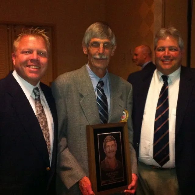 Ron Balicki was the first non-coach inducted into the GCAA Hall of Fame, shown here with Lance Ringler (left) and Jeff Babineau.
