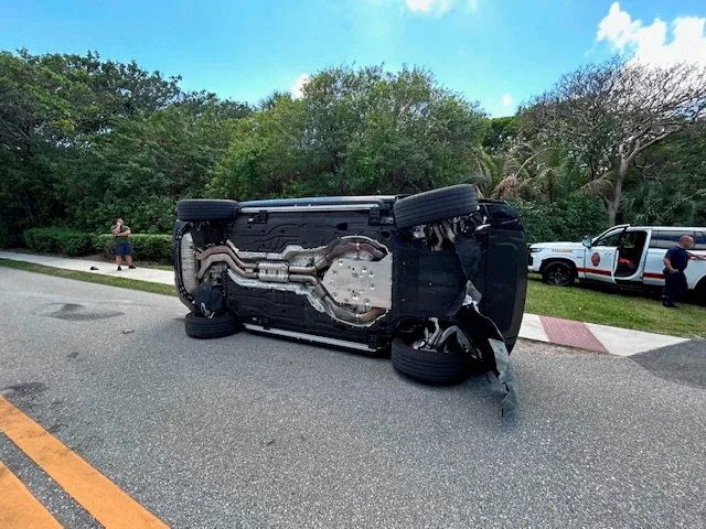 Tiger Woods’ Land Rover rolled over on a two-lane road near his Jupiter Island home on Friday. via REUTERS
