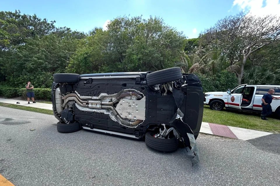 Tiger Woods’ Land Rover rolled over in the crash (Martin County Sheriff’s Office via AP)