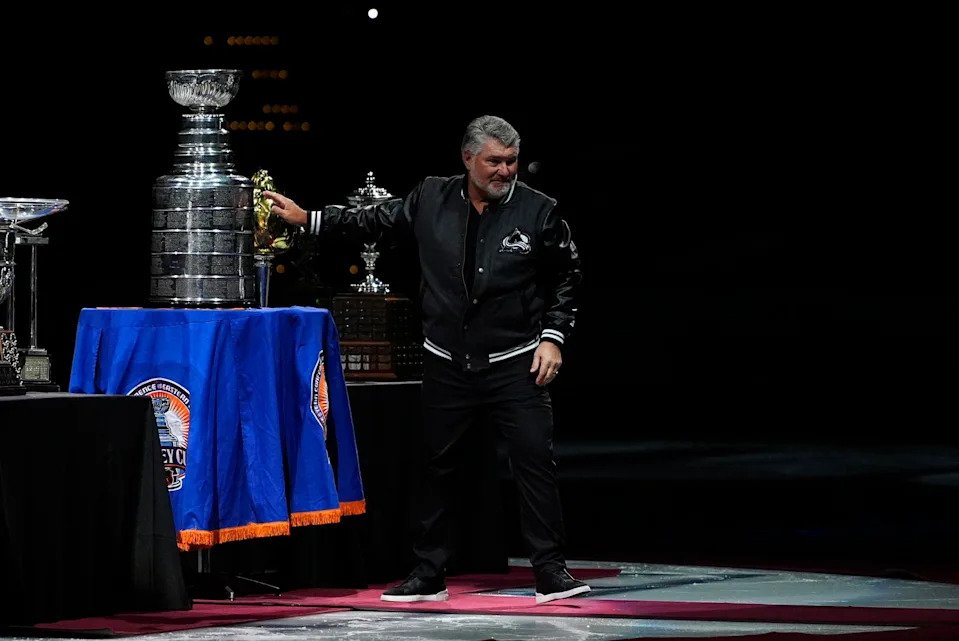 Ray Bourque with the Stanley Cup on January 23 during the Avalanche's celebration of the 2001 Cup-winning team. 