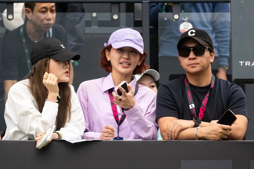 Actors Shi Shi and Ashton Chen look on during the second round of HSBC LIV Golf Hong Kong at Hong Kong Golf Club Fanling on Friday, March 06, 2026 in Fanling, Hong Kong. (Photo by Mike Stobe/LIV Golf)