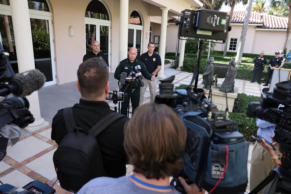 Martin County Sheriff John Budensiek speaks about Tiger Woods' rollover crash on Jupiter Island on March 27, 2026 at Jupiter Island Town Hall.