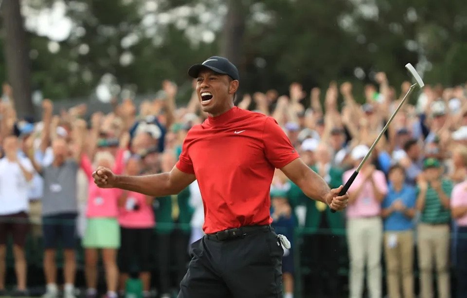Tiger Woods celebrates after winning the 2019 Masters (Getty)