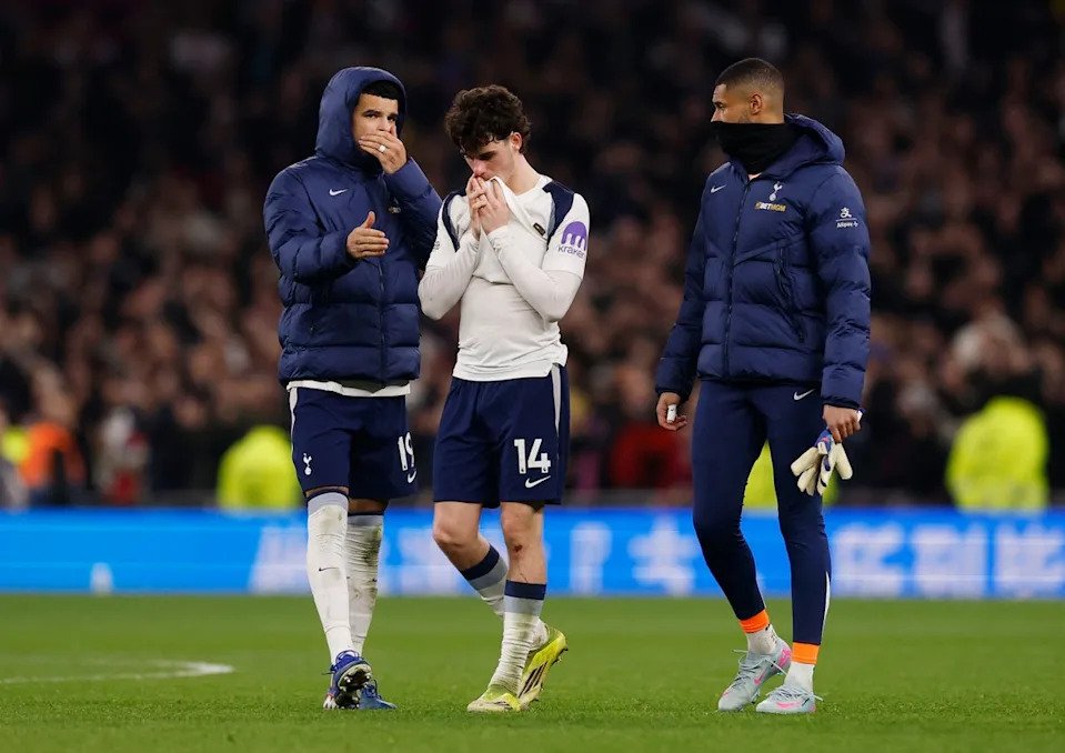 Tottenham Hotspur's Archie Gray looks dejected after the match (Action Images via Reuters)