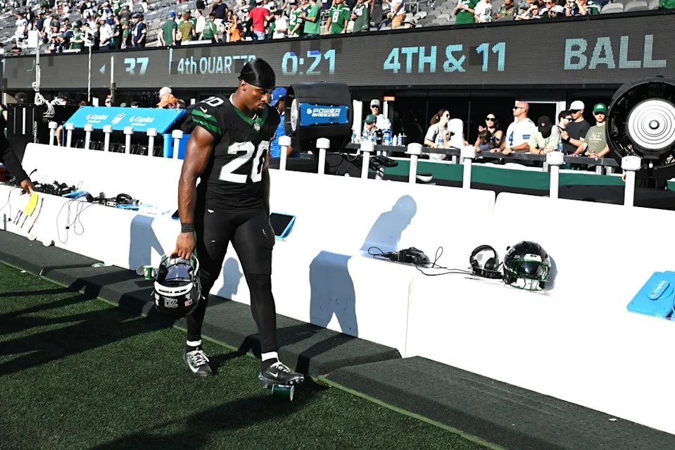 Breece Hall reacts after the Jets lost to the Cowboys on Oct. 5. Bill Kostroun for the NY Post