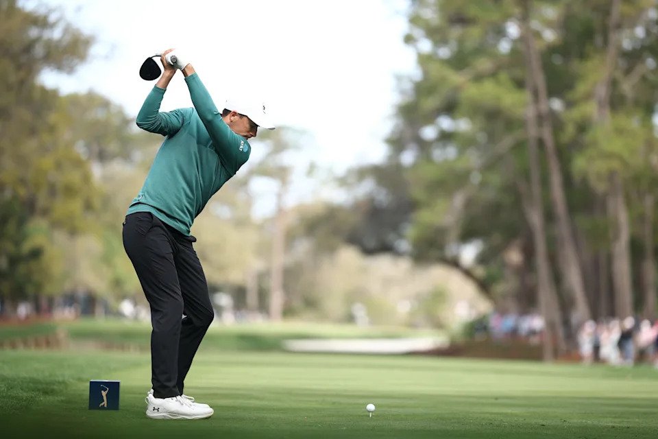 Jordan Spieth of the United States plays his shot from the 15th tee during the second round of THE PLAYERS Championship 2026 at THE PLAYERS Stadium course at TPC Sawgrass on March 13, 2026 in Ponte Vedra Beach, Florida.