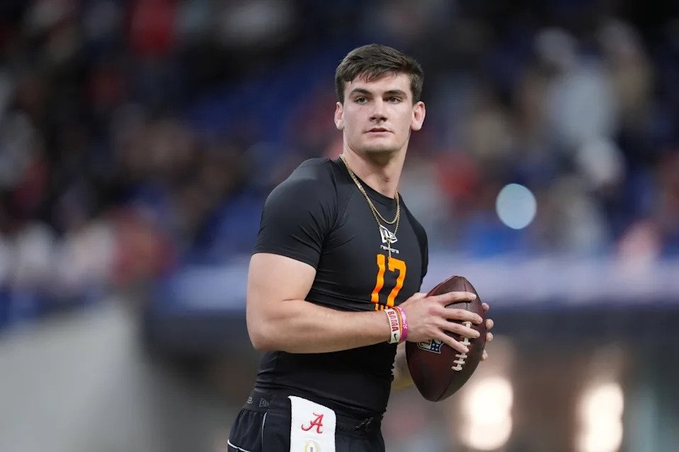 Alabama’s Simpson runs a drill at the NFL football scouting combine in Indianapolis, Feb. 28. AP