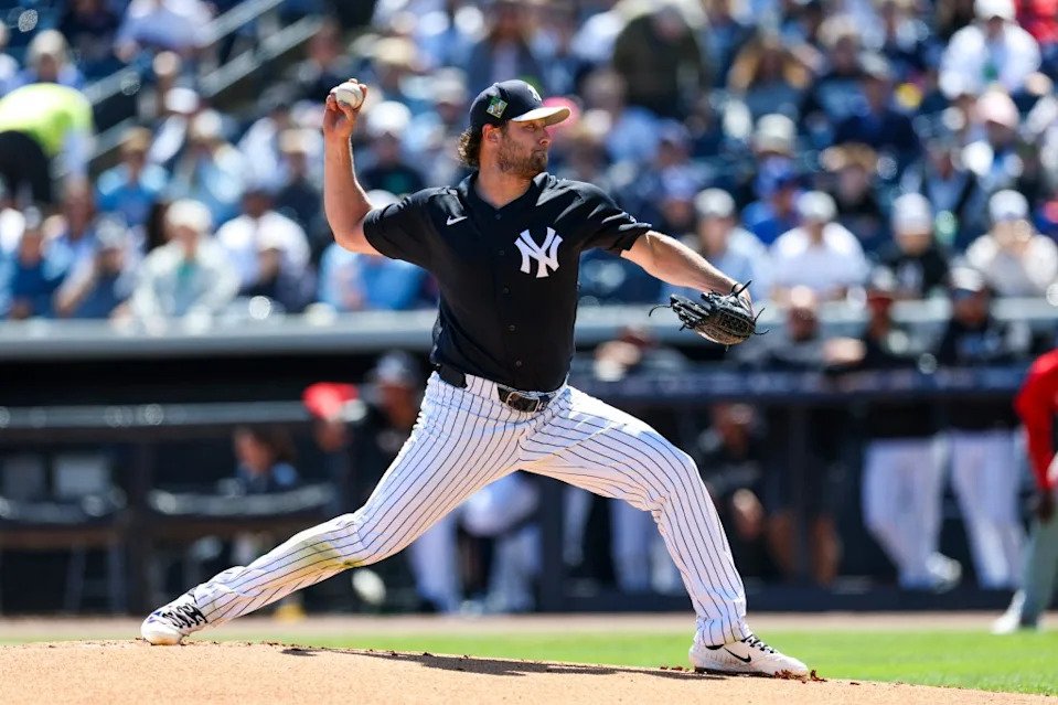 Gerrit Cole throws a pitch during his March 18 appearance for the Yankees in spring training. IMAGN IMAGES via Reuters Connect