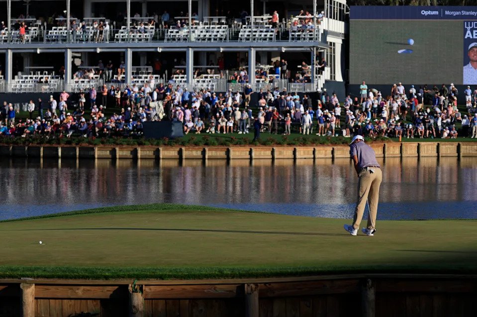 Ludvig Ã…berg reacts to a missed putt on the 17th hole during the second round of The Players Championship PGA golf tournament at TPC Sawgrass, Friday, March 13, 2026, in Ponte Vedra Beach, Fla. [Corey Perrine/Florida Times-Union]