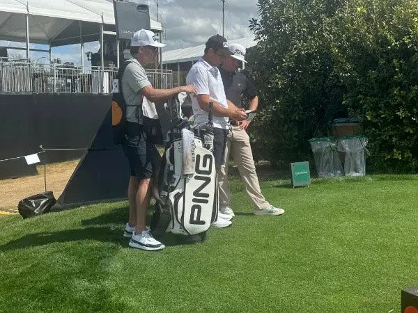 Viktor Hovland working with TJ Yeaton at Bay Hill ahead of the 2026 Arnold Palmer Invitational.