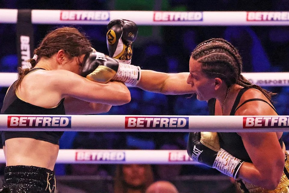 Chantelle Cameron (right) famously became the first fighter to beat Katie Taylor, in 2023 (AP)